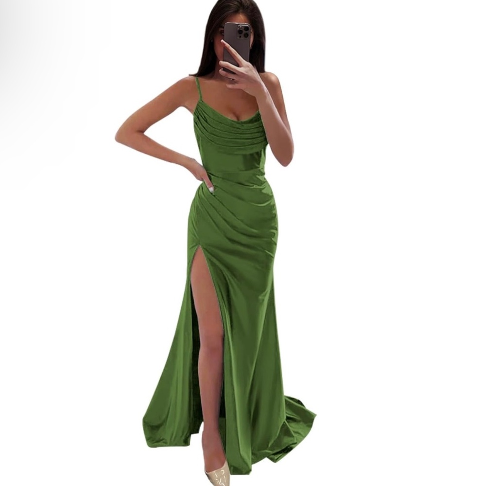 Olive Green Satin Formal Dress